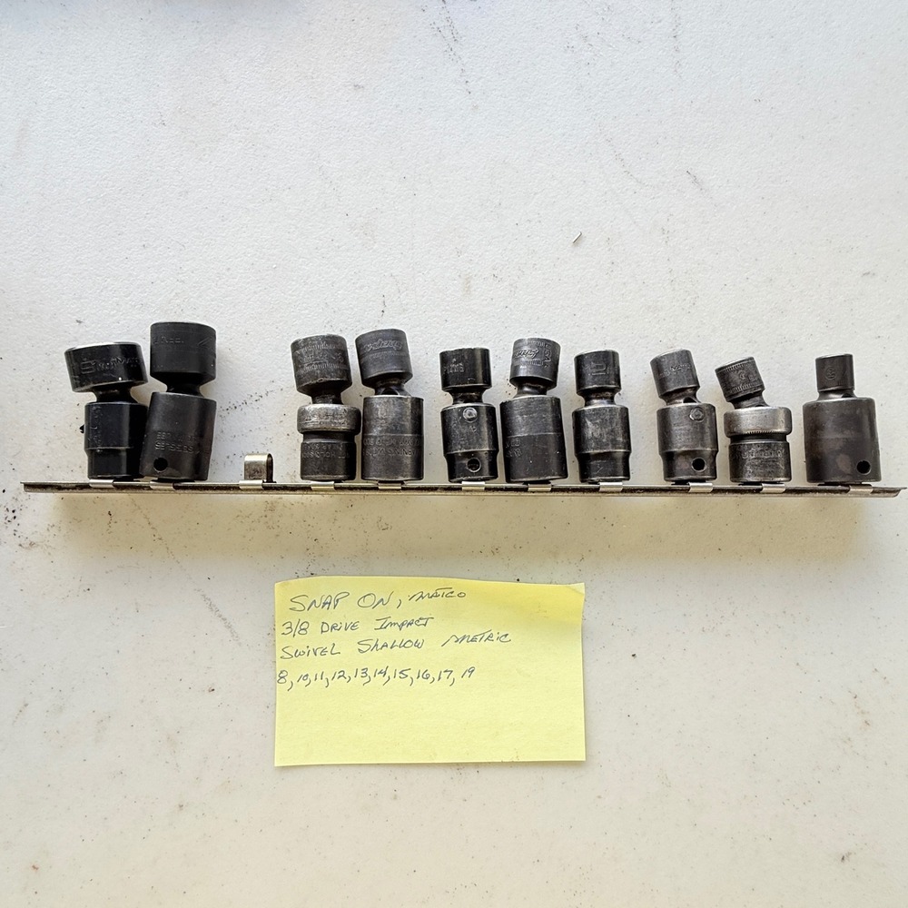 Snap-on Matco 3/8 Drive Impact Swivel Shallow Metric Socket Set 8-19mm 10pc Rail